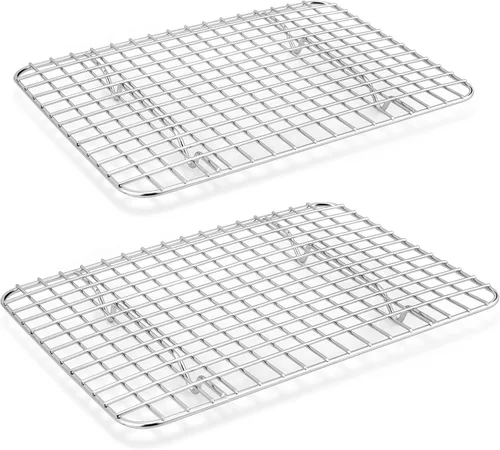 E-far Juego de 2 rejillas de enfriamiento para hornear, alambre de rejilla de acero inoxidable para asar al horno, tocino de cocina, 11.6 x 9.2