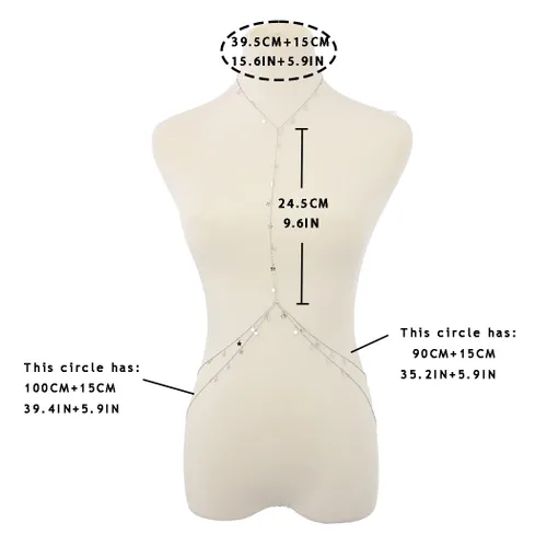 Miniatura 6 de Bounzhi Cadena de cuerpo sexy de plata con diseño de cruz de bikini en la cintura del vientre y cadenas de cuerpo con borla de estrella, collar