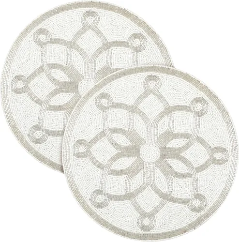 Miniatura 7 de Manteles individuales con cuentas para mesa de comedor, paquete de 2 manteles individuales redondos de Navidad con cuentas de 13 pulgadas
