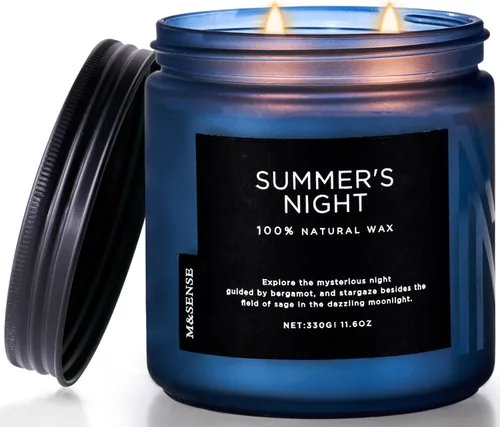 M&SENSE Vela perfumada de noche de verano, 11.6 onzas de cera de soja natural limpia y no tóxica para el hogar, vela mediana de 2 mechas, regalos