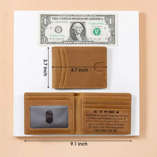 Miniatura 4 de Parmaye Cartera para hombre, billetera plegable personalizada para marido, papá, hijo, nieto, regalo de cuero genuino con bloqueo RFID, carteras