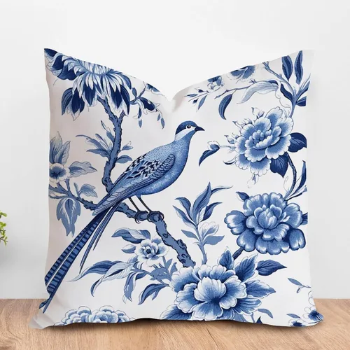 Miniatura 15 de ArogGeld Chinoiserie - Funda de cojín con diseño de pagoda asiática azul índigo, diseño cuadrado de flores y pagoda asiática, para oficina, silla