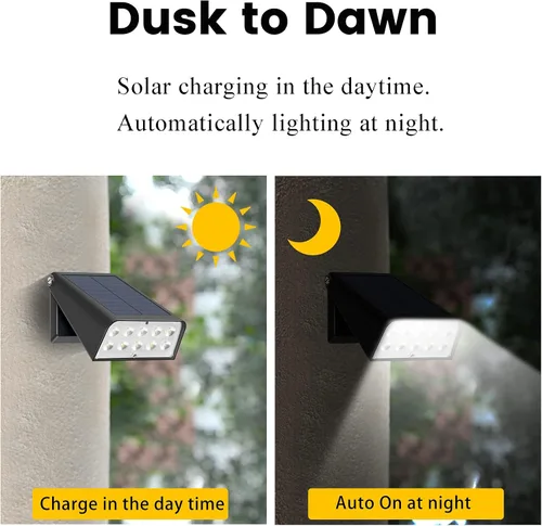 Miniatura 5 de Foco para exteriores alimentado por energía solar, luces de terraza del atardecer al amanecer, 2 modos ajustables de 90°, ideal para ubicación