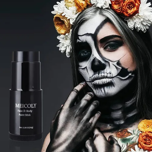 Miniatura 2 de MEICOLY Barra de Pintura Facial y Corporal Negra (1.06 Oz), Pintura Facial Negra Impermeable para Gato Halloween SFX Cráneo Joker Zombi Vampiro