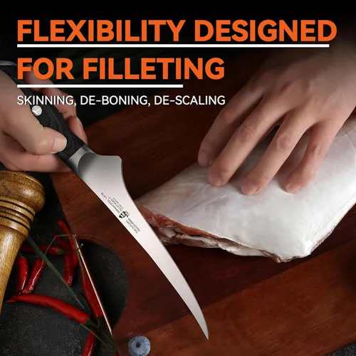 Miniatura 2 de TUO Cuchillo de filete, cuchillo profesional para deshuesar peces de 7 pulgadas para recortar carne y aves de corral, hoja flexible, acero alemán