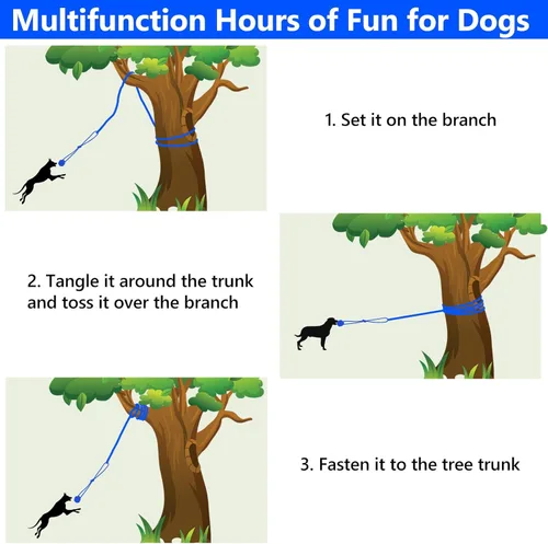 Miniatura 4 de XiaZ Juguete de tira y afloja para perros, juguete interactivo para perros, cuerda elástica para colgar con 2 juguetes de cuerda para masticar, Azul