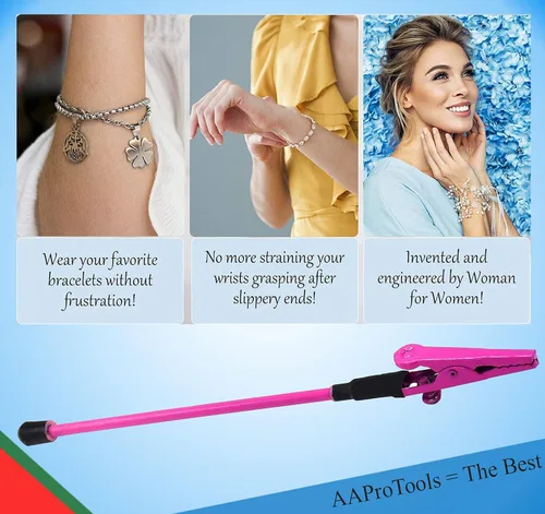 Miniatura 4 de Herramienta de pulsera rosa, ayudante de joyería, ayudante de cierre de pulsera con cierres de reloj y tirador de cremallera. Soporte de pulsera
