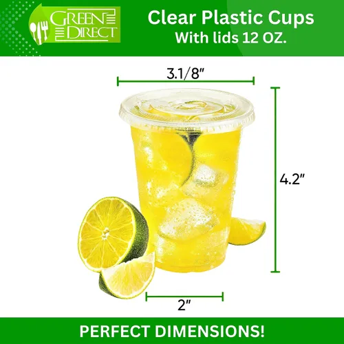 Miniatura 2 de Green Direct Vasos de plástico ultra transparentes con tapas planas para café helado, batido de té Boba (100, 10 onzas)