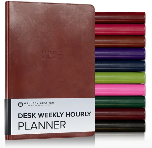 Miniatura 187 de Gallery Leather Agenda semanal y mensual grande 2025-2026, agenda y cuaderno con elegantes bordes de página dorados dorados, 12 meses, cactus Cactus