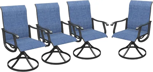 Miniatura 37 de VICLLAX Juego de 2 sillas de comedor giratorias para patio, sillas de exterior de tela de malla de textileno acolchada con reposabrazos para porche