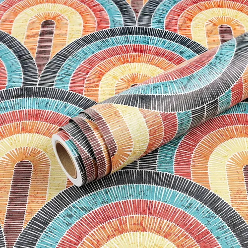 Miniatura 7 de Livelynine Papel tapiz moderno de mediados de siglo para despegar y pegar, estilo bohemio, retro, de los años 70, vinilo autoadhesivo extraíble