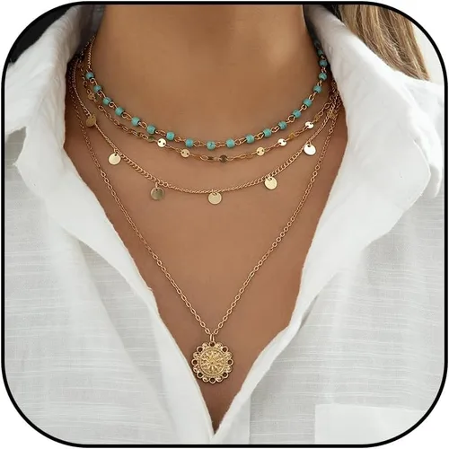 Miniatura 80 de Long tiantian Collares en capas para mujer, joyería occidental para mujer, collar de moneda apilable, collar de país, moderno, bohemio, verano