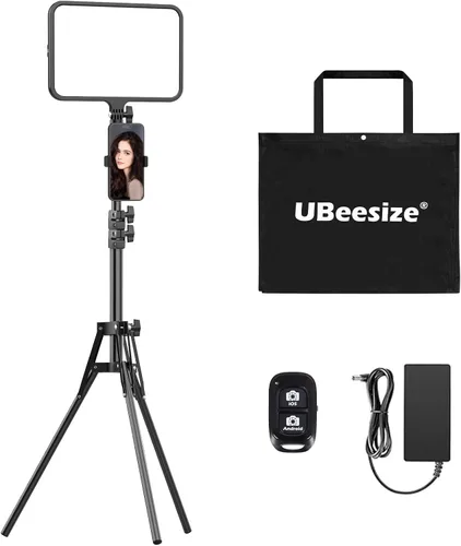 UBeesize Kit de luz de video LED, iluminación de fotografía, luces de estudio de 13 pulgadas con soporte de trípode de 65 pulgadas y soportes para