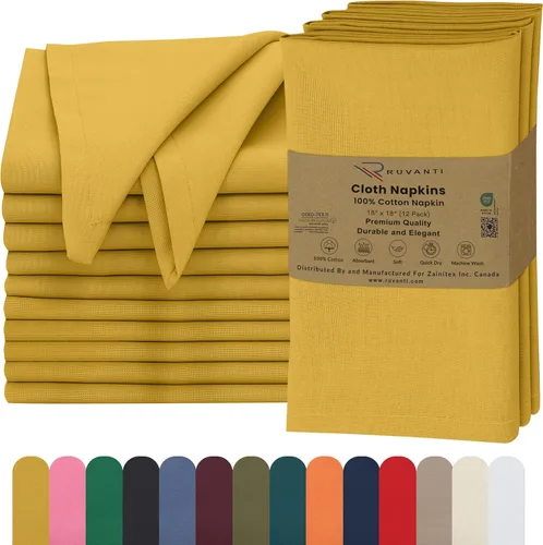 Miniatura 50 de Ruvanti - Servilletas de tela, paquete de 6, 45x45 centímetros, 100% algodón, lavables, suaves y absorbentes, perfectas para bodas, cenas de Belleza