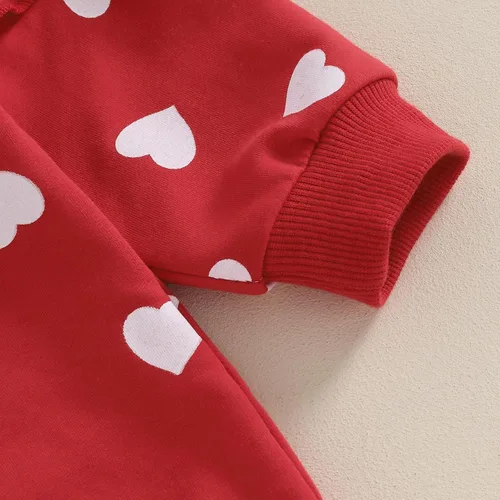 Miniatura 48 de SOLILOQUY Traje de manga larga con cuello redondo para el primer día de San Valentín para bebé niño y niña, mameluco de corazón de amor