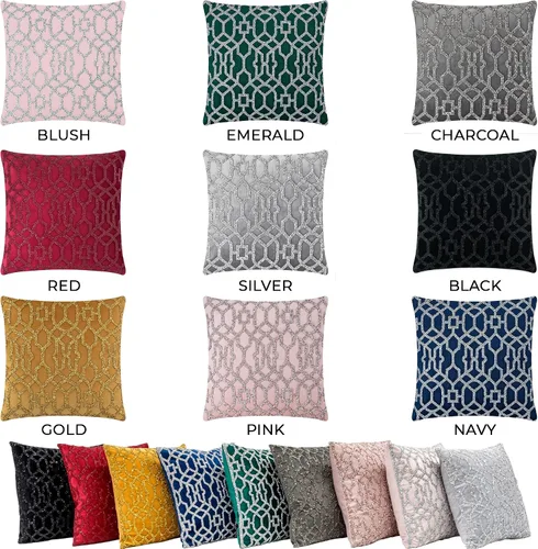 Miniatura 6 de Almohada de celosía, diamantes de imitación brillantes en terciopelo suave, inserto de fibra hipoalergénica, funda lavable, única, decoración