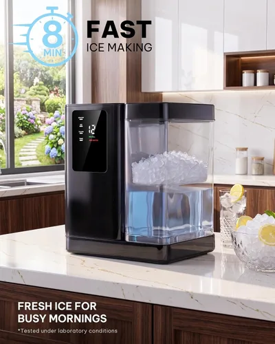 Miniatura 4 de Silonn Máquina de hielo de pepitas para encimera, producción diaria de hielo de 40 libras con tanque de agua extraíble de 3 L, máquina de hielo