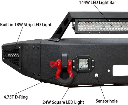 Miniatura 2 de BESTZHEYU Parachoques delantero compatible con F250 F350 F450 2017 2018 2019 2020 2021 2022 con placa de cabrestante y luces LED