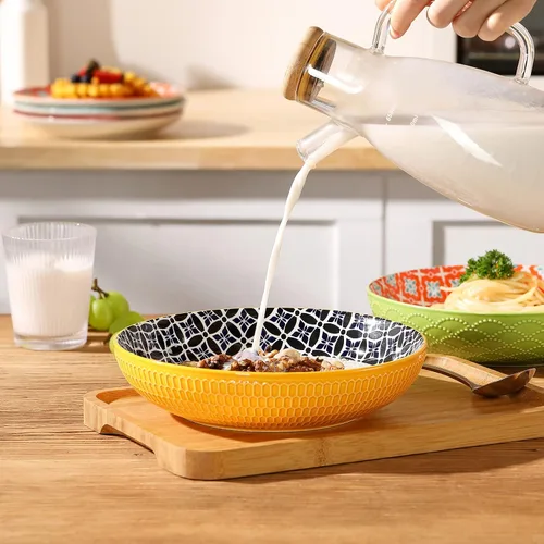 Miniatura 5 de Metahom Tazones de cerámica para pasta, cuencos grandes de 40 onzas, 8.75 pulgadas de ancho y poco profundos para cocina, juego de cuencos y platos