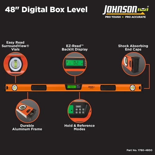 Miniatura 4 de Johnson Level & Tool 1760-4800 - Nivel de caja digital, 48 pulgadas, naranja, 1 nivel