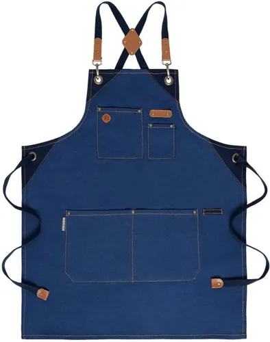 Miniatura 14 de Delantal de chef, delantal de cocina de algodón reciclado con un cuello ajustable con lazos largos, para cocinar, hornear