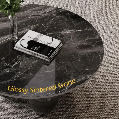 Miniatura 4 de Mesa de centro redonda moderna de mármol, 39.4 pulgadas, parte superior de aspecto de mármol negro con base de bola negra, mesa central para sala