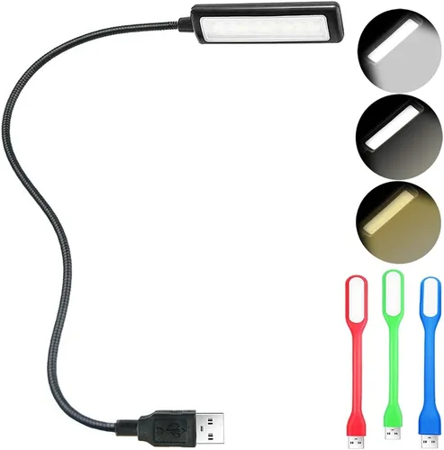 Luz de lectura USB, luz de teclado para computadora portátil con cuello de cisne ajustable, 3 colores x 3 luces USB de brillo, 1 pieza + 3 mini LED