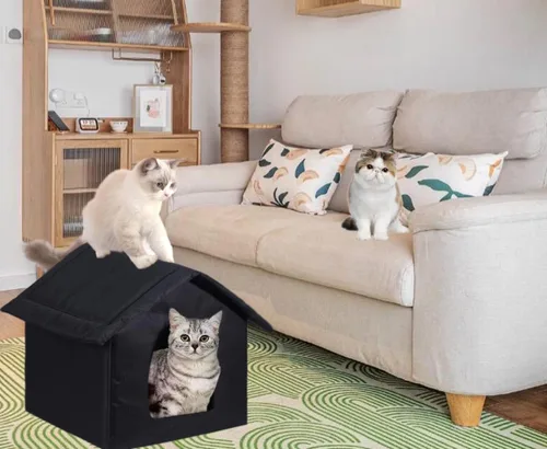 Miniatura 5 de Casas para gatos al aire libre, casa resistente a la intemperie para gatos salvajes, refugio cálido y estable para gatos callejeros en invierno