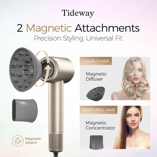 Miniatura 7 de Tideway Secador de pelo profesional de alta velocidad iónico 110,000 RPM, secador de pelo compacto con difusor magnético, secado rápido con motor