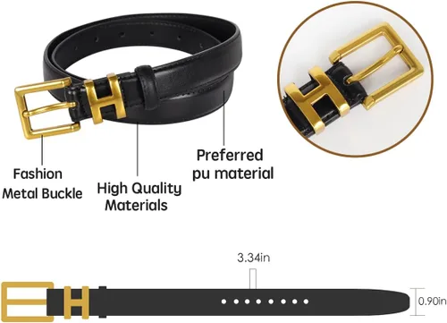 Miniatura 67 de Cinturón de cuero clásico con hebilla de metal para mujer con vestido de jeans