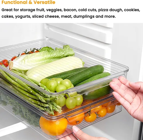 Miniatura 3 de vacane Organizador apilable para congelador, contenedor plano para queso rebanado con tapas, contenedores de almacenamiento para congelador, bandeja