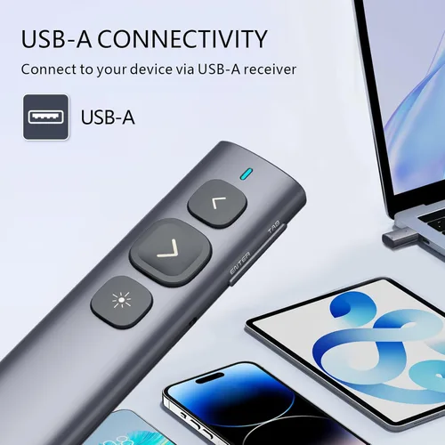 Miniatura 2 de Norwii Clicker de presentación N95, clicker de PowerPoint para control remoto de presentación, puntero inalámbrico recargable, avance de USB A