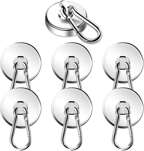 Miniatura 9 de DIYMAG Ganchos magnéticos de 70 libras, paquete de 6 imanes de neodimio resistentes con mosquetón giratorio, ideal para tu refrigerador y otras