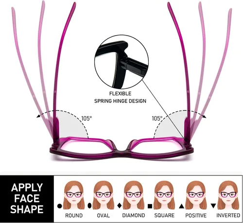 Miniatura 6 de Paquete de 4 elegantes lentes de lectura para mujer, a la moda, grandes, con bloqueo de luz azul, con bisagra de resorte