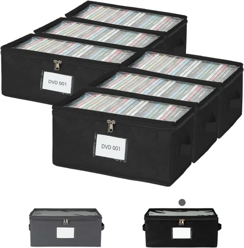 Miniatura 8 de Paquete de 2 cajas de almacenamiento de tela para DVD con tapa de PVC transparente, capacidad para 25 fundas de DVD estándar, tela no tejida