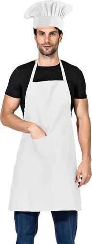 Miniatura 9 de Juego de sombrero y delantal de chef negro, delantal con babero en tamaño grande y sombrero de chef, babero para cocinar a la parrilla, delantal