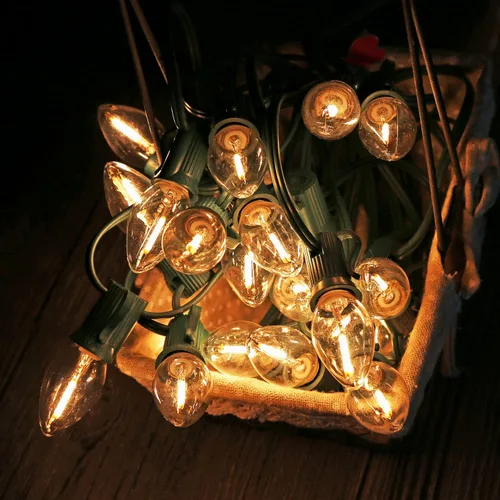 Miniatura 5 de KGC Bombilla LED de Navidad C7, bombillas LED de base E12, 0.6 W, 2200 K, blanco cálido, 50 lm, luces nocturnas de plástico transparente, bombillas