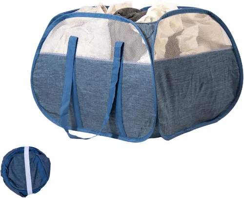 Miniatura 11 de Cesta de lavandería plegable, cesta de ropa plegable emergente de 90L con asas, cesta de ropa sucia de malla cuadrada para lavandería, baño