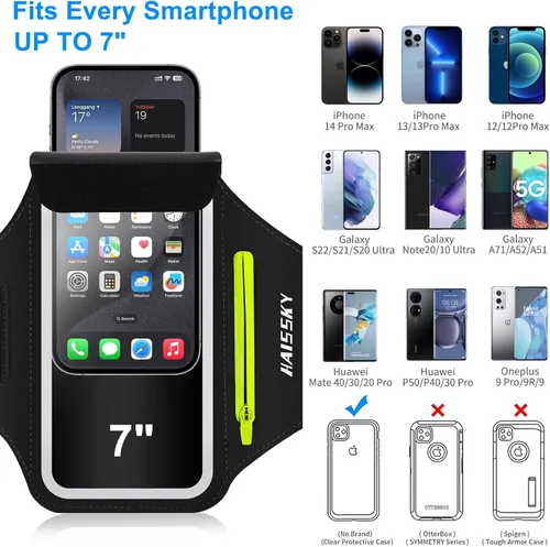 Miniatura 4 de Brazalete deportivo para teléfono móvil con bolsillo para auriculares. Para iPhone 16 15 Pro 14 Plus 13 11 XR XS, y Samsung Galaxy S24/S10. Negro