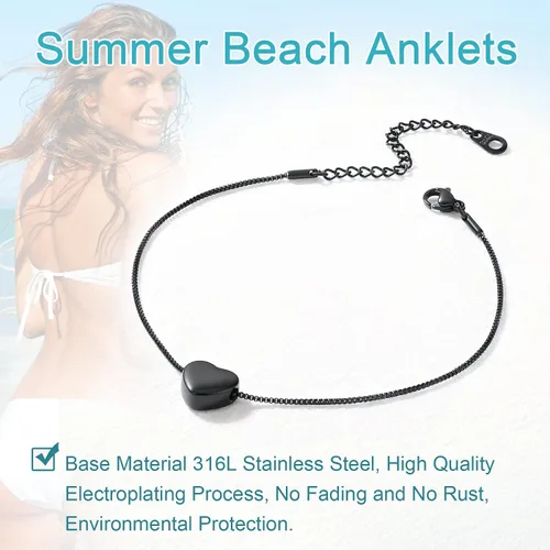 Miniatura 4 de U7 Tobilleras de corazón para mujer, de acero inoxidable, pulsera de tobillo con forma de corazón, impermeable, joyería de playa de verano