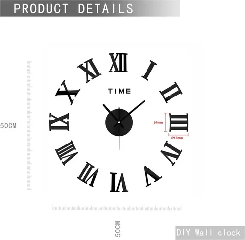 Miniatura 2 de Reloj de pared 3D DIY, moderno, sin marco, grande, 3D, para bricolaje, espejo, calcomanías, decoración del hogar, para sala de estar, dormitorio