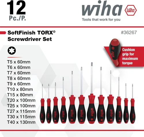Miniatura 8 de Wiha 36267 Juego de destornilladores Torx T5-T40 de 12 piezas con acabado suave
