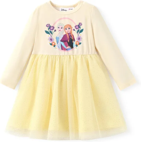 Miniatura 15 de Disney Frozen Elsa Princesa Cenicienta Ariel Jazmín Rapunzel Vestido para bebé/niña, Vestido de manga larga con volantes y superposición de malla