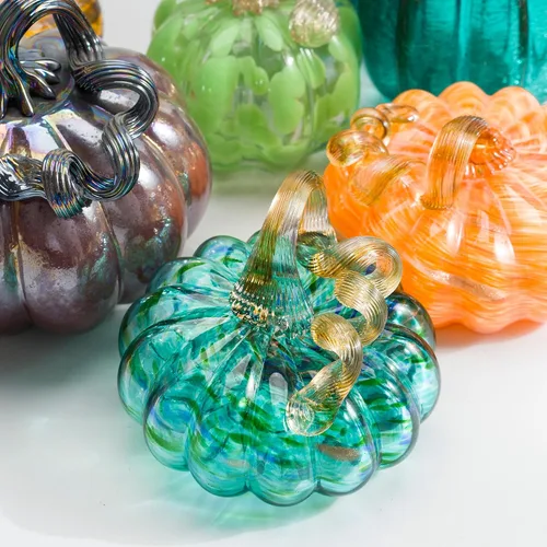 Miniatura 8 de QFkris Calabaza de cristal soplada a mano para decoración, 3.4 x 3.5 pulgadas, decoraciones de otoño para el hogar, figura de calabaza de cristal