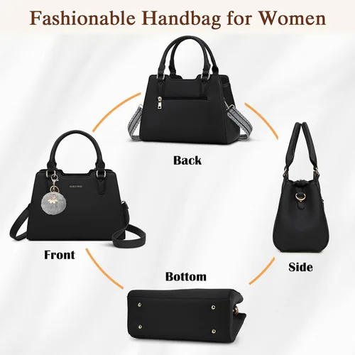 Miniatura 7 de IGOLUMON Bolso de mujer con asa superior de cuero vegano sintético Satchel Monedero para mujer Bolso de mano de diseñador con lindo pompón