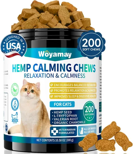 Woyamay Masticables calmantes para gatos, 200 golosinas calmantes para gatos para la ansiedad y el alivio del estrés, golosinas calmantes para