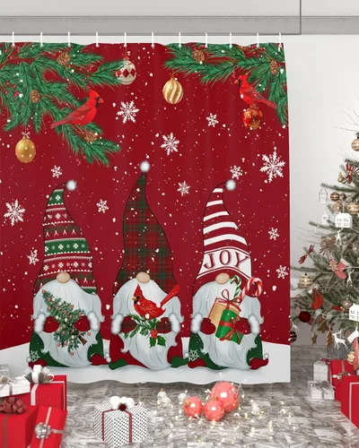 Miniatura 12 de Cortinas de ducha feliz día de San Valentín para baño gnomos, cortina de ducha de tela con ganchos, juego de cortina de ducha con corazones