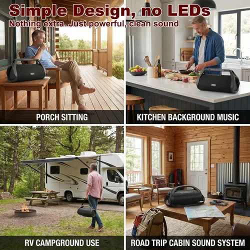 Miniatura 9 de Altavoz Bluetooth Boombox retro, sonido exterior de 80 W, resistente e impermeable, correa y mango incorporados, graves intensos, tiempo