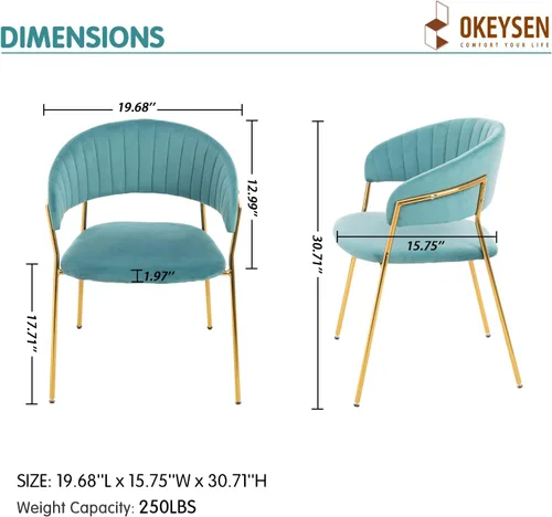 Miniatura 3 de Okeysen Juego de 4 sillas de comedor, sillas de cocina de terciopelo con patas de metal dorado, silla tapizada para cocina y comedor, silla