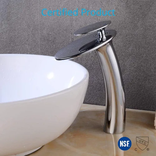 Miniatura 6 de Grifo de lavabo de baño de cascada cromada con montaje de drenaje desplegable, grifo de tocador de latón de un solo agujero, grifo mezclador